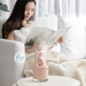 

Household Colorful Humidifier Fan Night Light Mini Fan USB Rechargeable Portable Desktop Air Humidifiers Air Cooler Fan