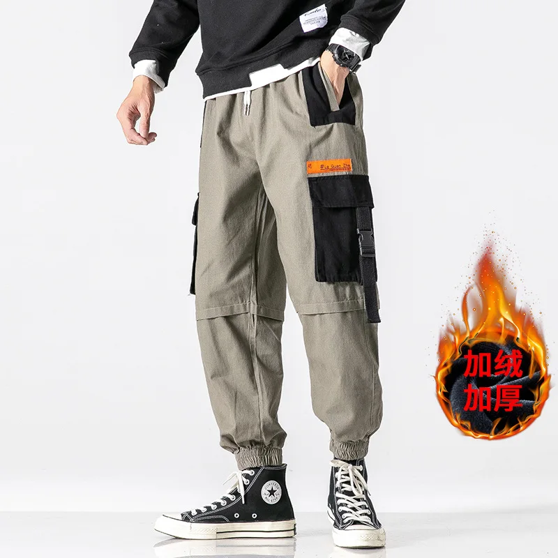 

2019 Hk136 plus Velvet Japanese-style Shadowless Wall Large Size Contrast Color Workwear Pants with Velvet M-5x Hk113