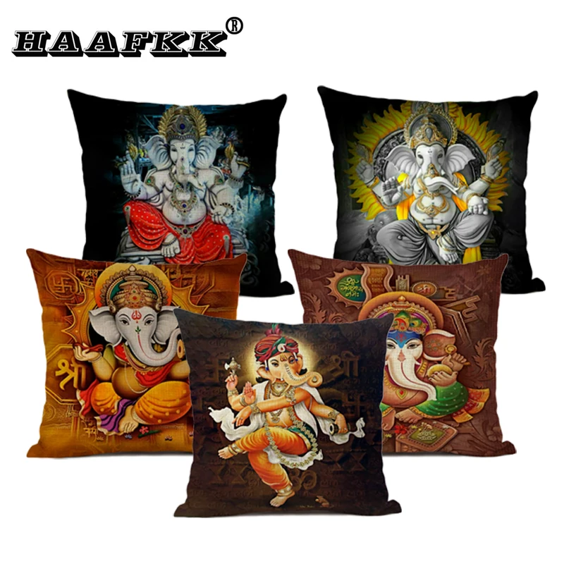 

Elephant Pattern Cushion Cover Myth Elephant God Decorative Pillow 45x45c Living Room Sofa Art Accessory Pillow Flax