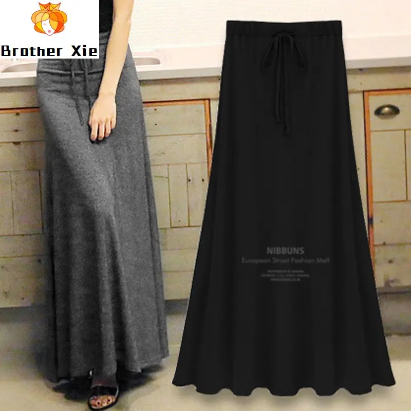

Modell Skirt 2020 New Woman's Big Pendulum High Waist Long Skirt Ladies Casual Literary Style All-match Basic Skirts