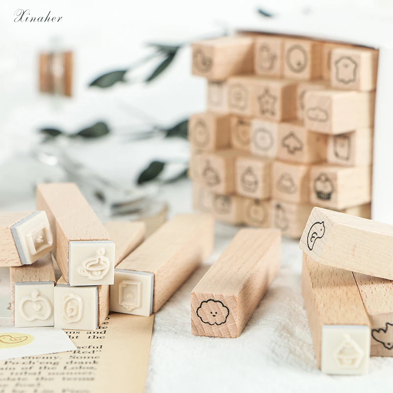 XINAHER 25pcs/set Vintage simple graffiti stamp DIY wooden rubber stamps for scrapbooking stationery scrapbooking standard stamp