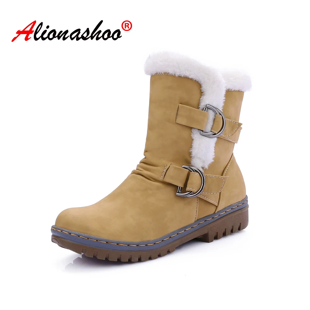 

Plus Size 34-46 New Arrival Fashion Pu Leather Women Snow Boots Winter Keep Warm Plush Waterproof Ankle Boots Women's boots