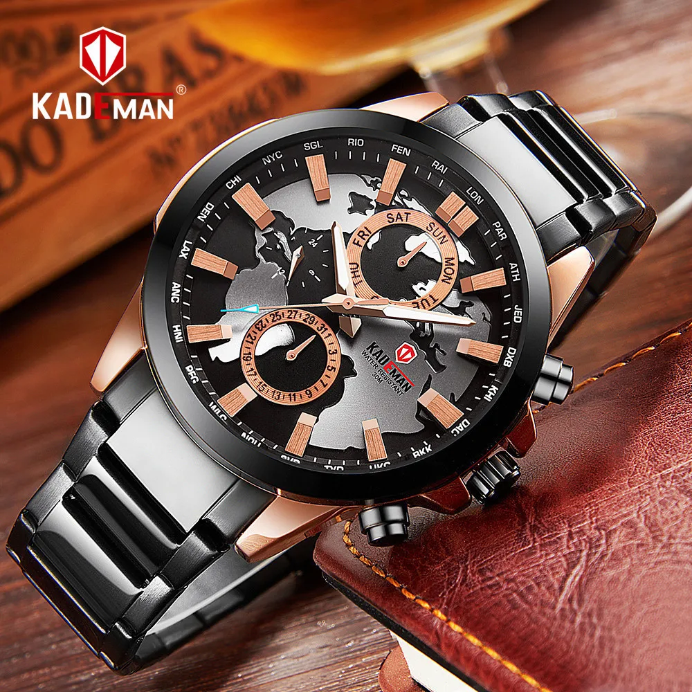 

Card de man kademan Casual Men Three Needle Watch Steel Band Calendar Waterproof MEN'S Quartz Watch