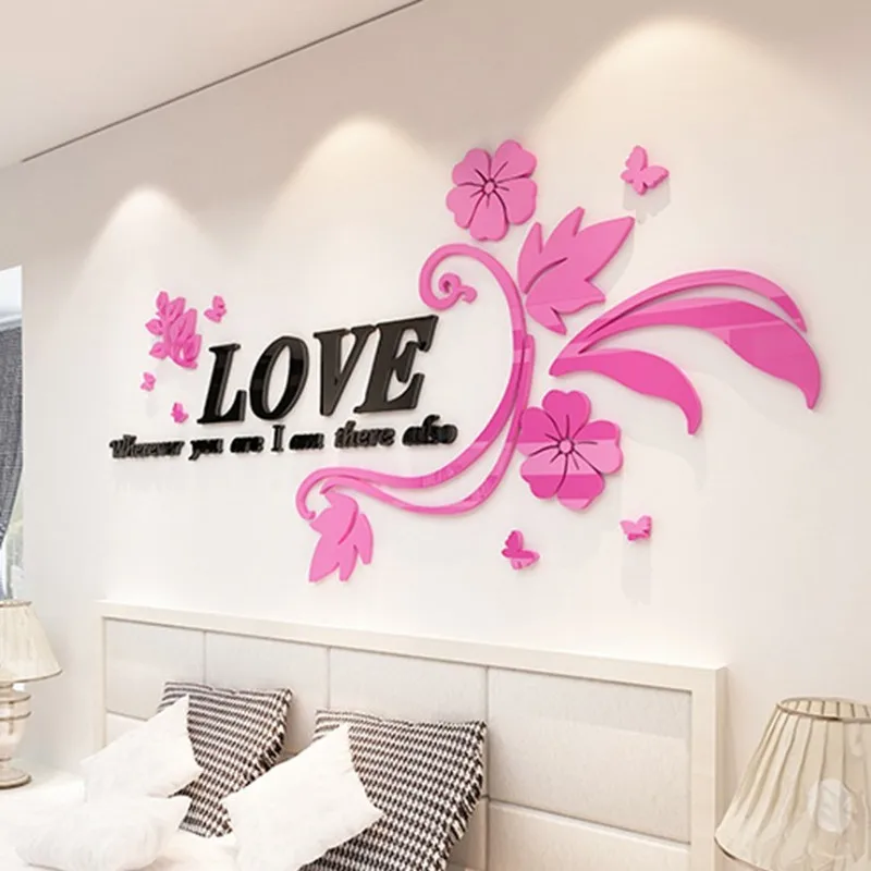 

3 Size Multi-Pieces Love Flower Pattern 3D Acrylic Decoration Wall Sticker DIY Wall Poster Wedding Home Decor Bedroom Wallstick