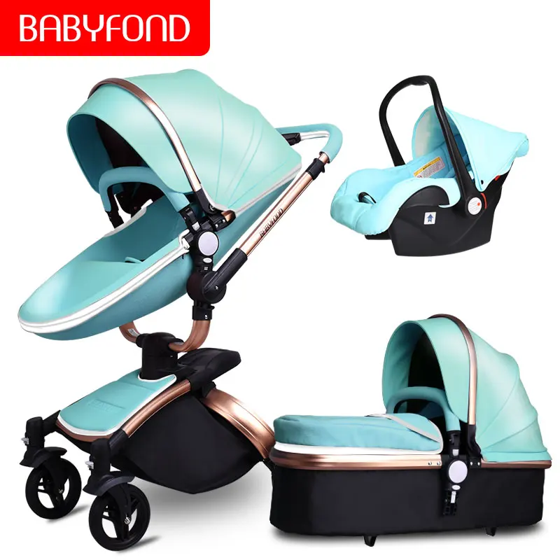 Babyfond коляска 3в1, высокий пейзаж, складная, двусторонняя, ударная, детская коляска, может сидеть и лежать, светильник на колесиках - Цвет: 735blue3in1