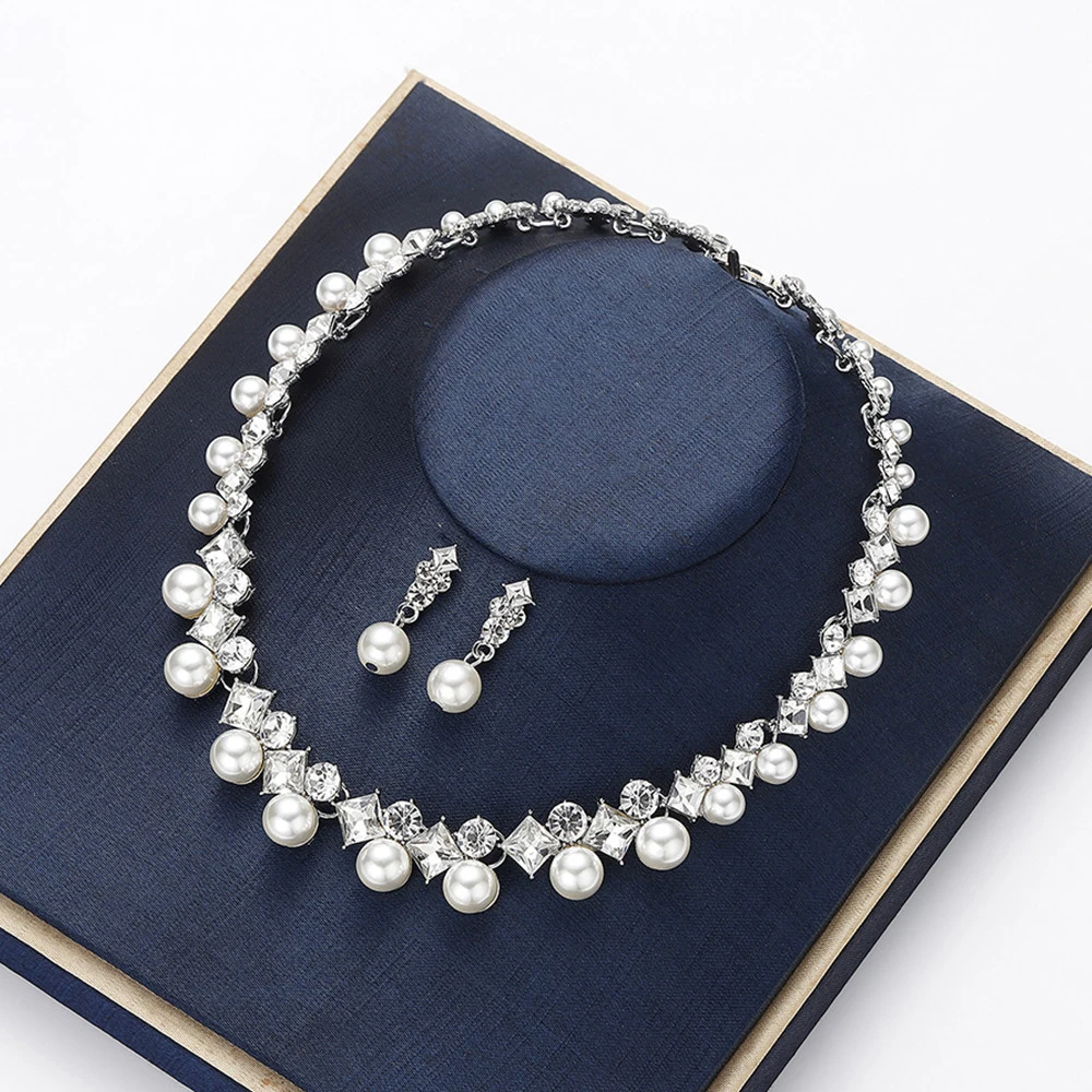 Elegantly Pearl Wedding Jewelry Sets inlay Luxury Cubic Zirconia Bridal Jewelry Set Gifts For Brides