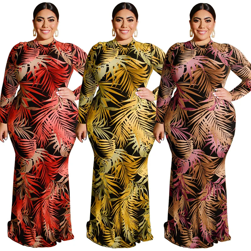 Plus Size Rainforest Printed Bandage Maxi Dress Sexy Elegant Party Vestido Women Chic Robe Big Clothes |