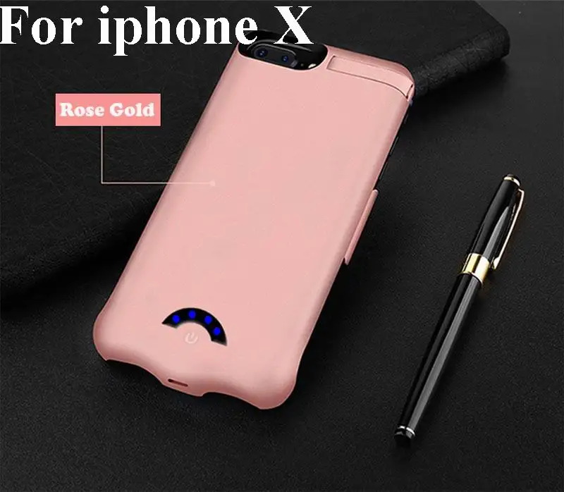 Чехол для зарядного устройства для iphone 6, 6s, 7, 8 plus, X power Bank, ультра тонкий внешний резервный чехол для аккумулятора для iphone 6 s, Powrebank - Цвет: For iPhone X Rosy