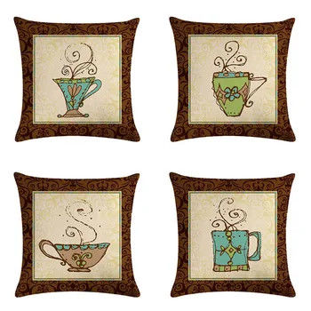 

Pillow Cushion Coffe Cup Partern Pillowcases Decorate High Quailty Vintage Beige Sofa Cushion Cover For Living Room