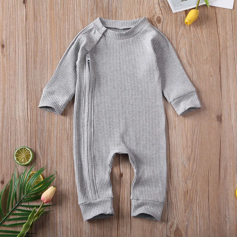 2020 New Fashion 0-24M Baby Autumn Romper Toddler Baby Boy Girl Kinting Long Sleeve Zipper O-Neck Romper Casual Jumpsuit Outfit baby clothes cheap