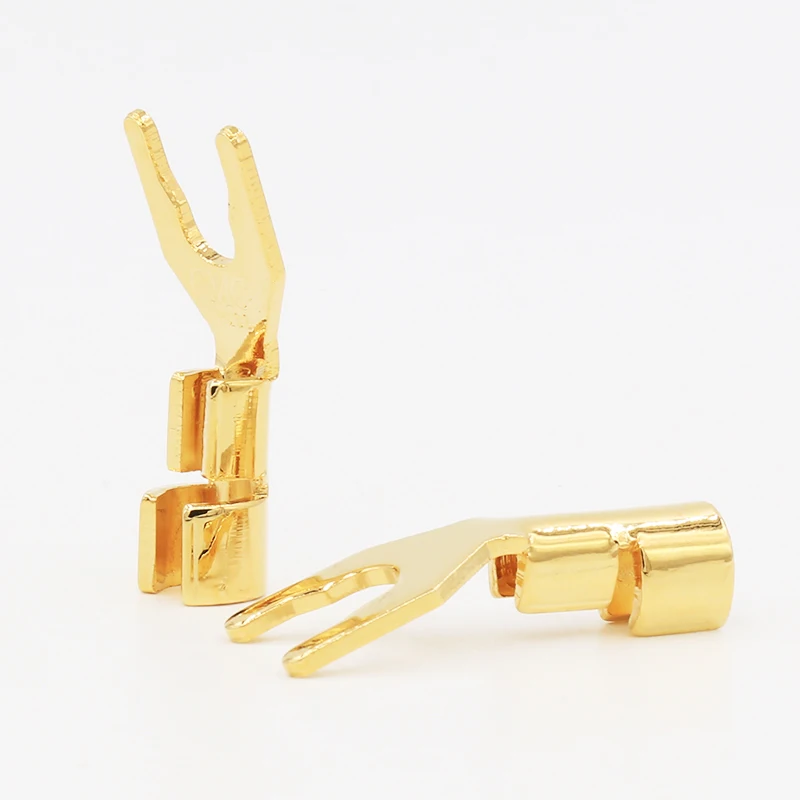 Free shipping 8pcs CMC 6005-CUR-G Solid Copper plug,24K Gold plated Spade Plug, Speaker Cable Wire Connector HiFi