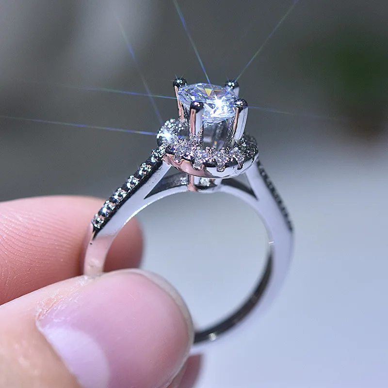 Silver Ring 925 Sterling Silver Ring Simulation Diamond CZ Ring Suitable For Female Charm Jewelry Engagement Gifts