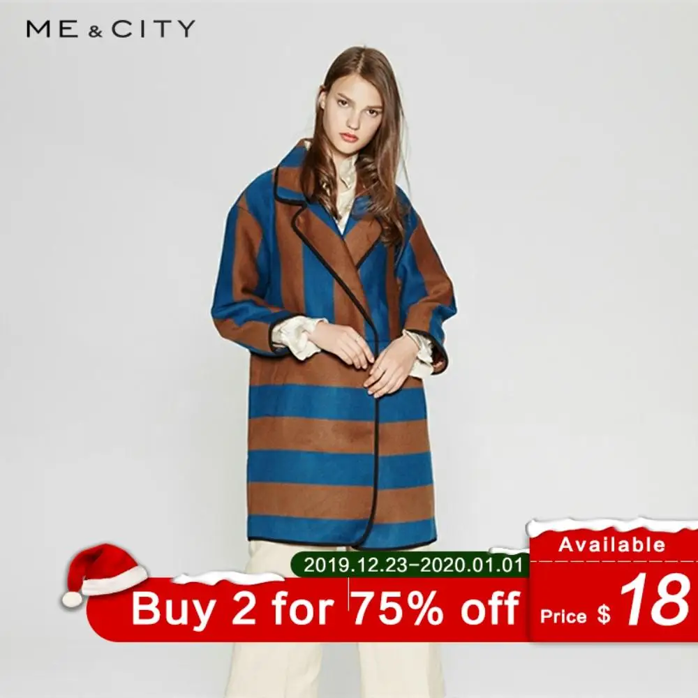  Me&city 2019 Women Vintage Woolen Panelled Colors Coat outerwear winter clothing Office Lady Coat f