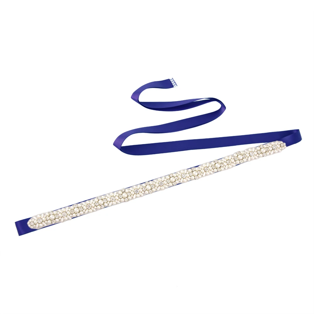 royal blue TRiXY S380 Стразы жемчуг свадебный пояс Лента Свадебная со стразами элегантный жемчуг бисером свадебный пояс, лента аксессуары для свадебных платьев - Цвет: royal blue