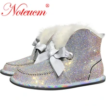Зимние женские ботильоны в австралийском стиле; Серебристые зимние ботинки; стразы; блестящая женская обувь на меху в австралийском стиле