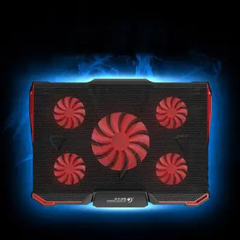

Multi-angle Adjustment Laptop Cooling Pads 5-fan Notebook Radiator with LED Silence Dual-adjustable Wind Speed Switch