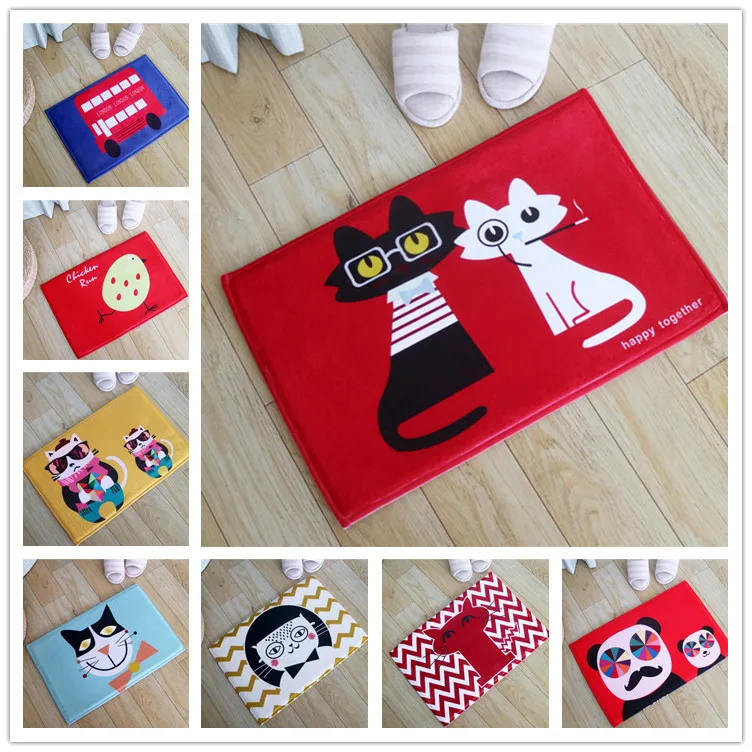 

Flannel Sweet Cat Livingroom Entrance Doormat Absorbent Rugs Lovely Rug Doormats Bathroom Bedroom Floor Fiber Non-slip Bottom