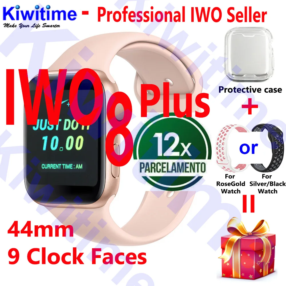 KIWITIME IWO 8 PLUS 44 мм часы 4 пульсометр чехол для смарт часов для apple iPhone Android телефон IWO 5 6 9 10 Обновление не apple Watch