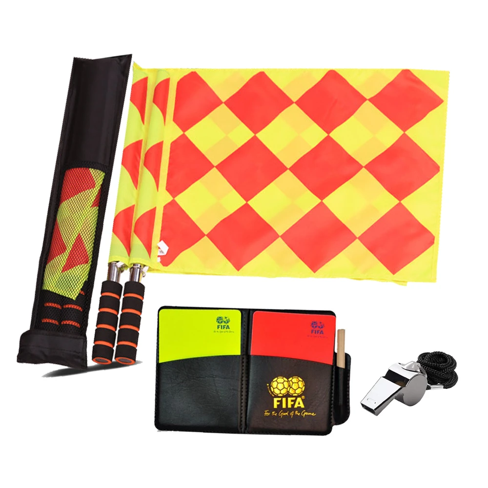 undefined | Football Soccer Referee Flags Kit,Coach Referee Whistle,Red and Yellow Cards with Notebook,Penalty Flag,Coach Referee Hat