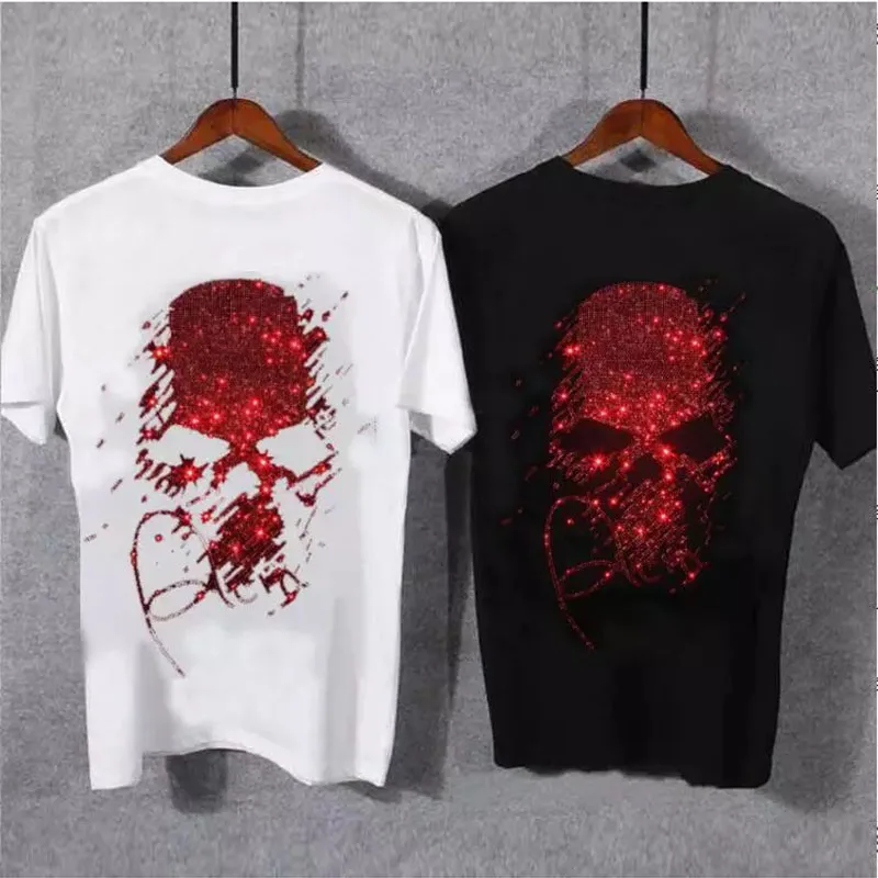

Summer T-Shirt Men Casual O-Neck Hot Drill Short-Sleeved T-Shirt Devil Skull Fashion Brand Skull 3D Male TEES Male