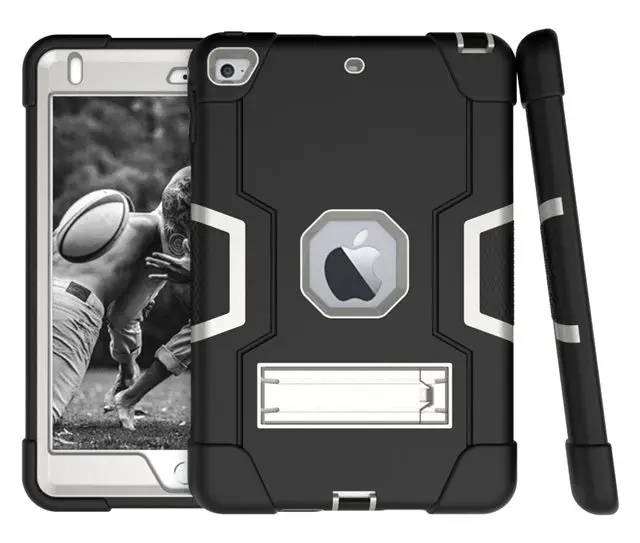 black gray Сверхмощный противоударный силиконовый чехол для iPad Mini 5 4 7," планшет Funda Capa чехол для детей+ пленка для экрана+ ручка - Цвет: black gray