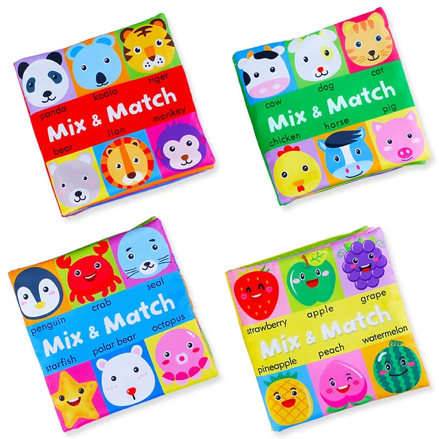 Cloth Book Cartoon Animal Face Matching Torn Baby Stereo Cloth Book Montessori Early Educational Teaching Toddler Books Gifts 1