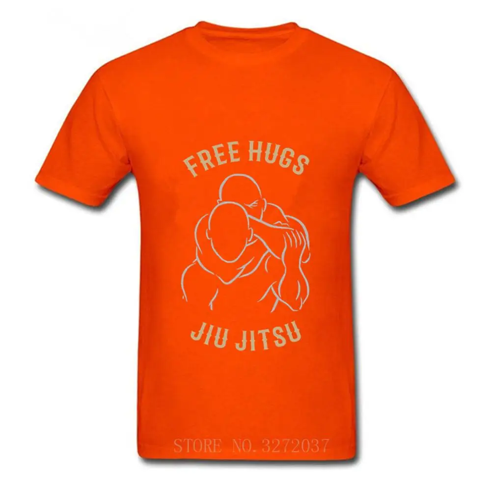 Мужские футболки Новое поступление Jiu Jitsu Free Hugs хлопковая Молодежная Футболка забавная фраза боец футболка повседневные топы с круглым вырезом - Цвет: orange