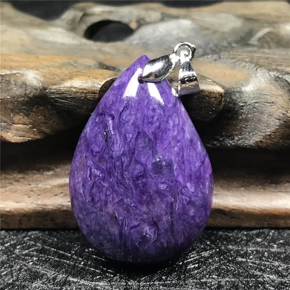 Топ натуральный фиолетовый Чароит кулон для женщин леди кристалл 31x21x9 мм капли воды бусины 925 серебро ожерелье кулон ювелирные изделия ааааа