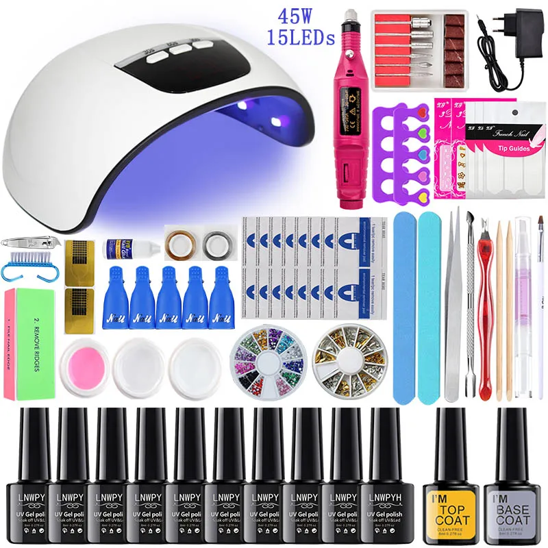 

Nail extension kit 45W LED lamp for nails Set for manicure Set for acrylic nails 10 colors Gel polish for polygel Nail set