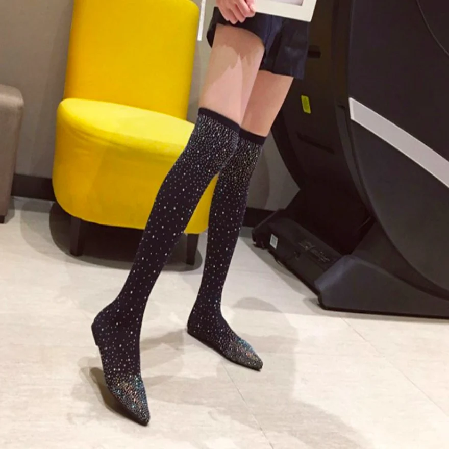 

Sweet Over-The-Knee Stockings And Boots In 2019 With A Flat Heel And A Pointed Crystal Star Stretch Knit