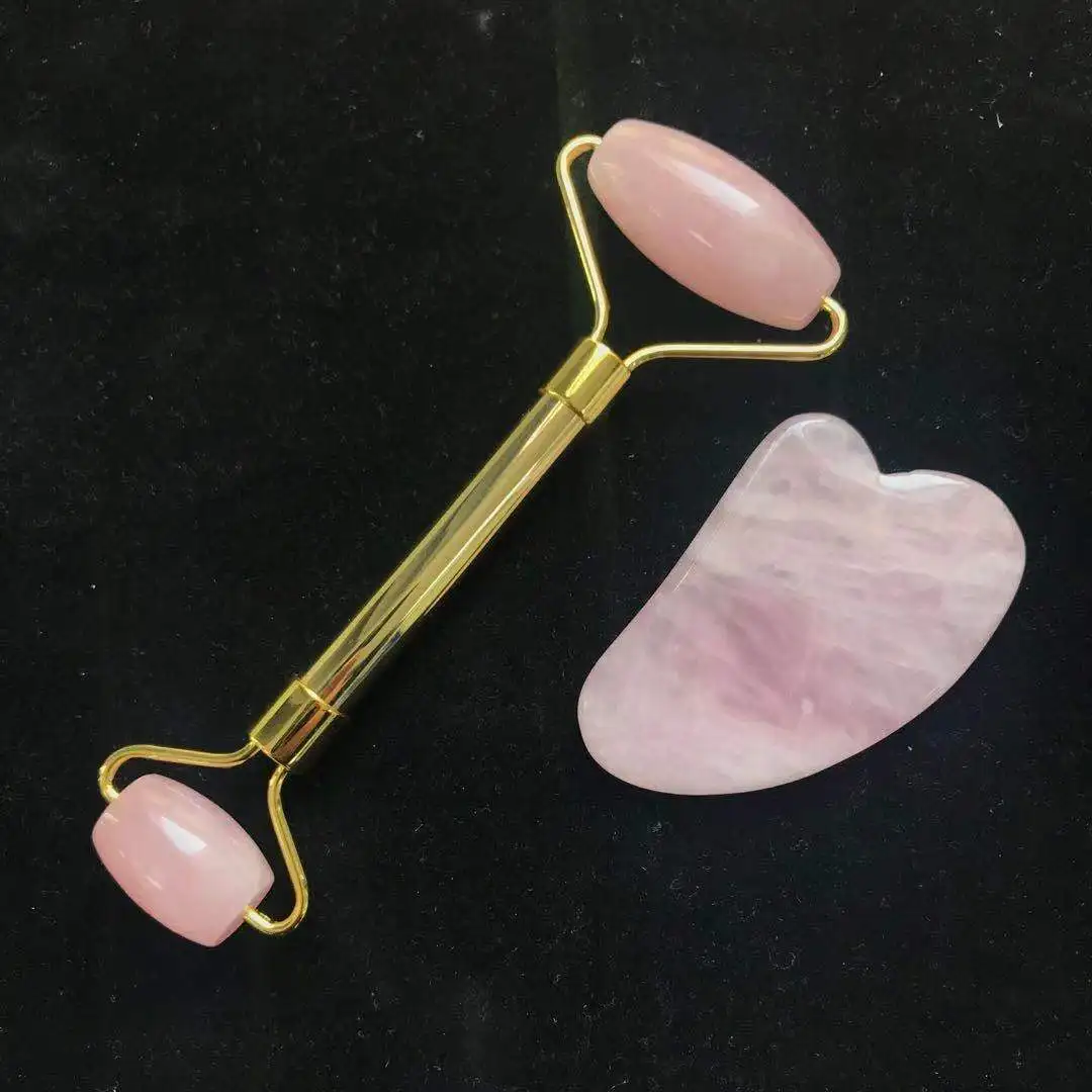 Натуральный розовый кварц ролик Gua Sha доска инструмент Кристалл кварц драгоценный камень массажный ролик для похудения против морщин для женщин ZJJ