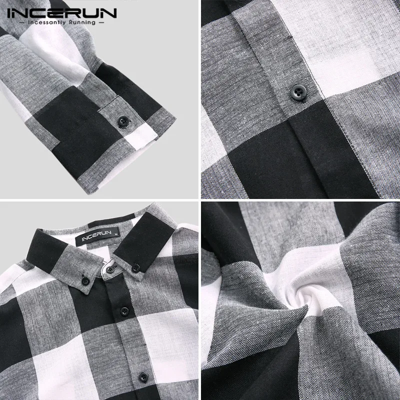INCERUN Fashion Plaid Men Shirt Casual Long Sleeve Lapel Blouse Fitness Chic Brand Streetwear Shirts Men Camisa Masculina S-5XL INCERUN Fashion Plaid Men Shirt Casual Long Sleeve Lapel Blouse Fitness Chic Brand Streetwear Shirts Men Camisa Masculina S-5XL