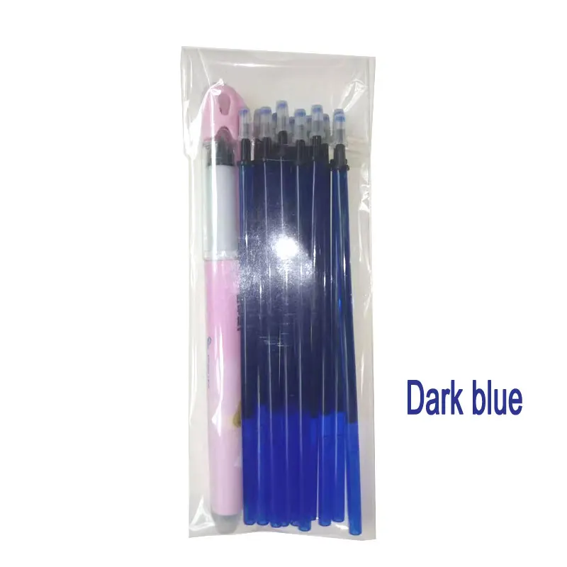 dark blue Delvitch, 0,5 мм, 13 шт./набор, стираемая ручка для заправки и 1 шт., стираемая ручка, набор, Студенческая гелевая ручка, заправка, канцелярские принадлежности, стираемая ручка, стержень - Цвет: dark blue