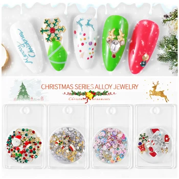 

1Box Christmas Nail Art Decorations Mix Metal Studs Crystal Rhinestones SnowFlake Tree Hat Sock Alloy Decor Manicure Accessories