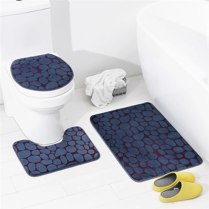 

Hot Contrast Color Design 3D Printing Bath Mat Set 3pcs/Set Bathroom Rug For Toilet Indoor Soft Non-Slip Bathtub Side Carpet