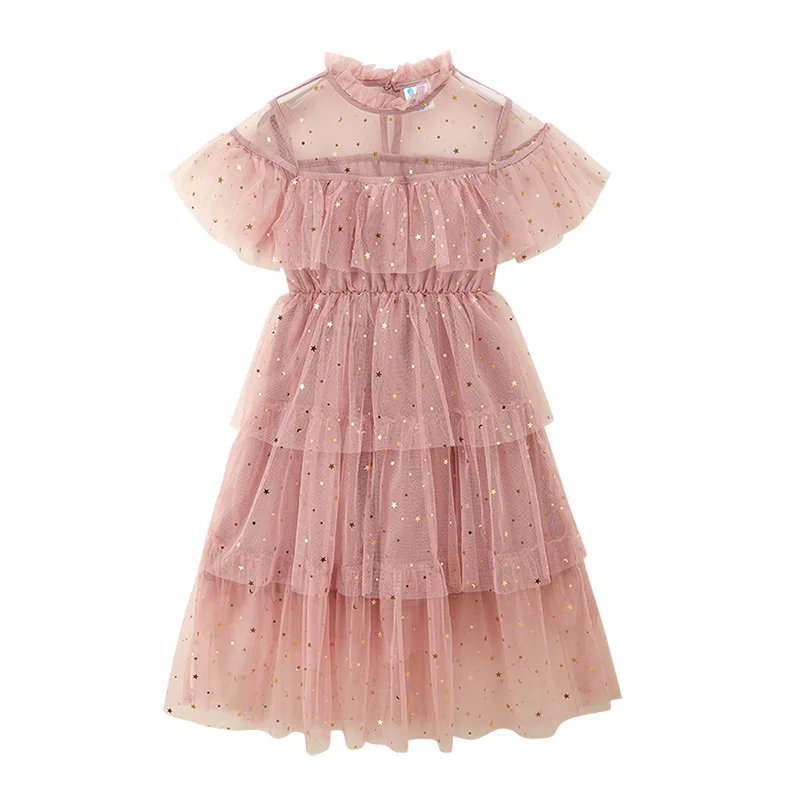 Kids Summer Mesh Dresses for Girls Korean Children's Star Princess Dress Short Sleeve Birthday Party Gown Costume 6 8 10 12 Year girls dress