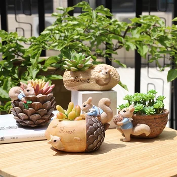 

Flowerpot Cartoon Cute Squirrel Fleshy Flower Pot Resin Succulent Pots Desktop Decoration For Office#1