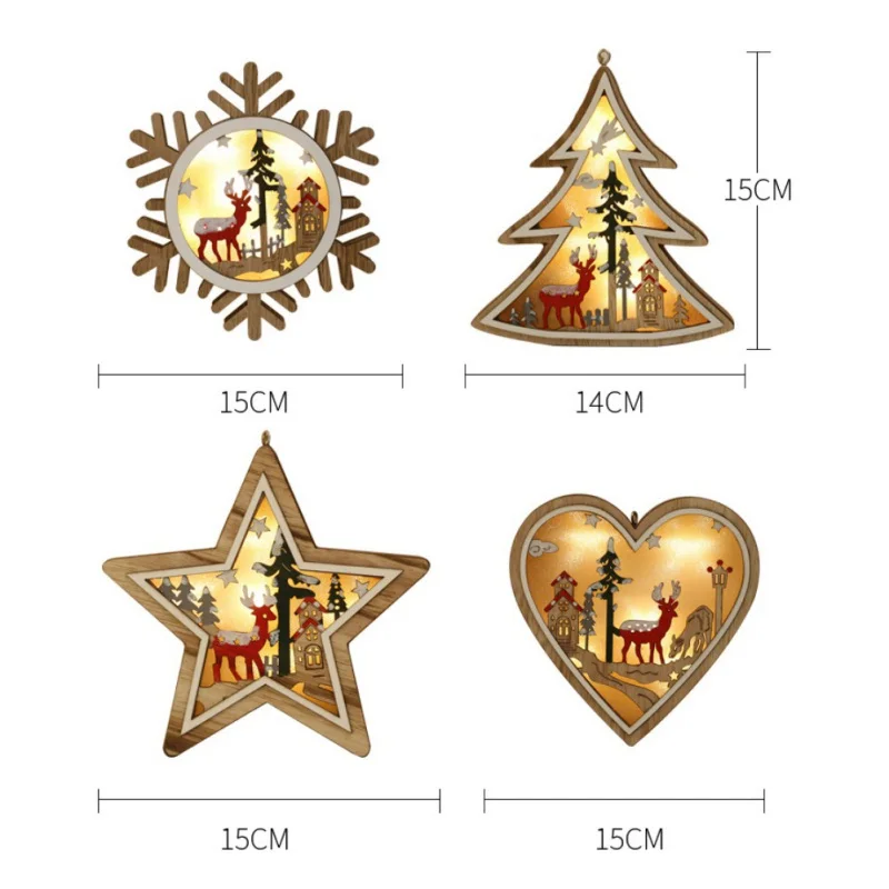 

Wooden Frame Lamp Merry Christmas Ornament Painted Battery Operated Xmas Tree Hanging Pendant Christmas Gift Kerst Decoratie