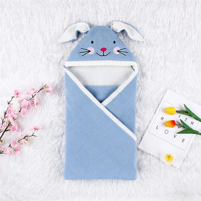 Baby stroller sleeping bag Winter Newborn Baby Warm Cartoon Knitt Swaddle Hooded Blankets Wrap Sleeping Bag baby blanket #4O22 (16)