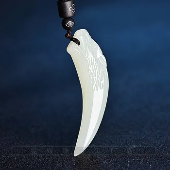 

Natural white jade wolf tooth pendant male sheep fat white jade domineering jade necklace pendant body transfer jade pendant