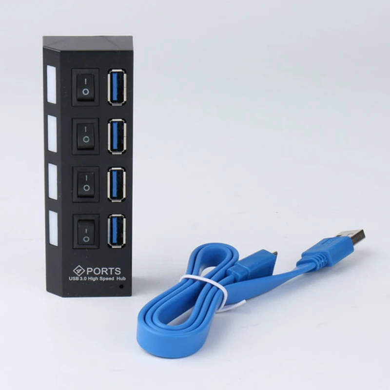 Мульти 4 порта USB 3,0 концентратор адаптер высокоскоростной с переключателем вкл/выкл Портативный USB разветвитель для ПК компьютер ноутбук
