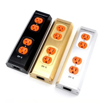 

High quality Aluminum Box American Standard Power Socket Red Copper 4AC US Outlet Power Amplifier Extension Socket