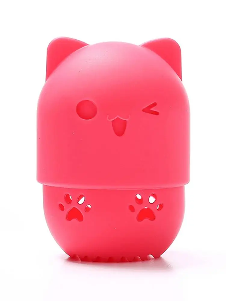1Pcs Cat Shape Silicone Makeup Sponge Cleaner Cute Sponge Holder Case Portable Cosmetic Puff Capsule Carrying Case Make Up Tools