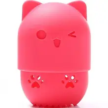 1Pcs Cat Shape Silicone Makeup Sponge Cleaner Cute Sponge Holder Case Portable Cosmetic Puff Capsule Carrying Case Make Up Tools