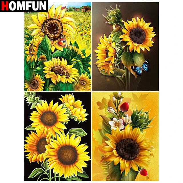 HOMFUN Paint With Diamond Embroidery Sunflower flower Diamond Painting  Full Square Round Picture Of Rhinestone Decor