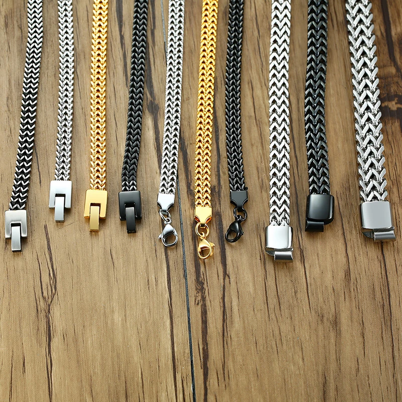 Vnox Vintage Cool Double Curb Chain Bracelets for Men Stainless Steel Punk Cubic Chain Male Pulseira