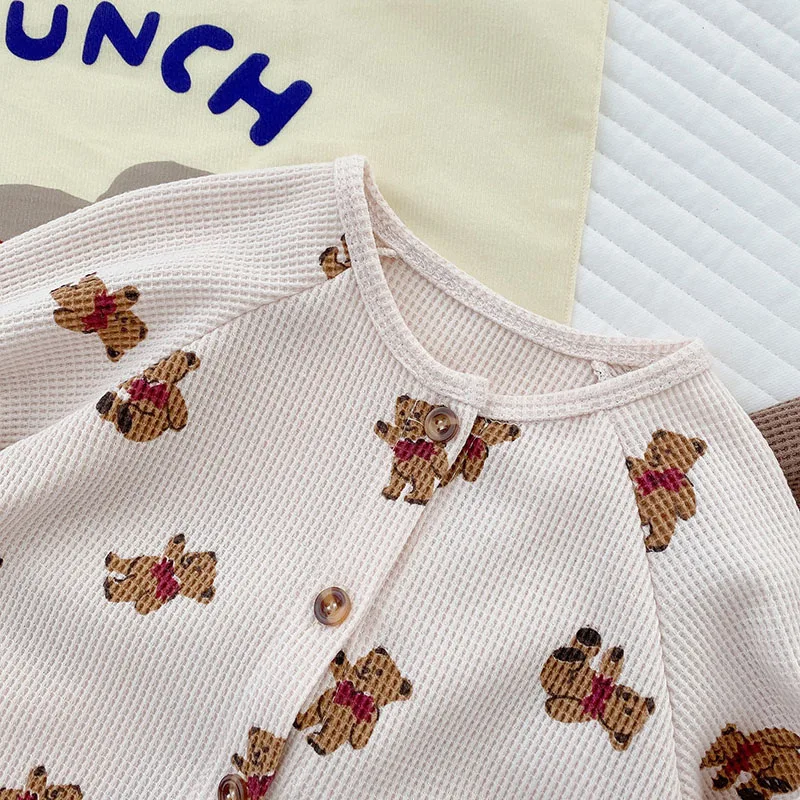 Autumn Baby Boy Bear Jumpsuits Waffle Rompers