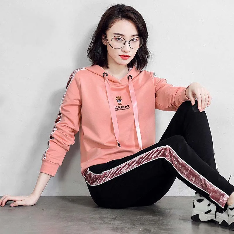 

Casual Sports Clothing WOMEN'S Suit Autumn Students 2019 New Style Korean-style Loose Fashion Spring And Autumn Hoodie Two-Piece