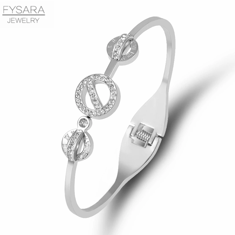 FYSARA стразы, полые круглые круги, браслеты для женщин, титановая сталь, римское письмо, кристаллы, браслеты-манжеты для женщин, подарок для любви