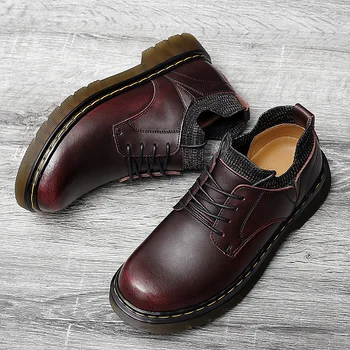 

Spring Autumn Leather Sock Shoes Men Wine red Retro Shoes For Mens Big Size Work Men Shoes Brand Mens Casual Lace Up Sneakers